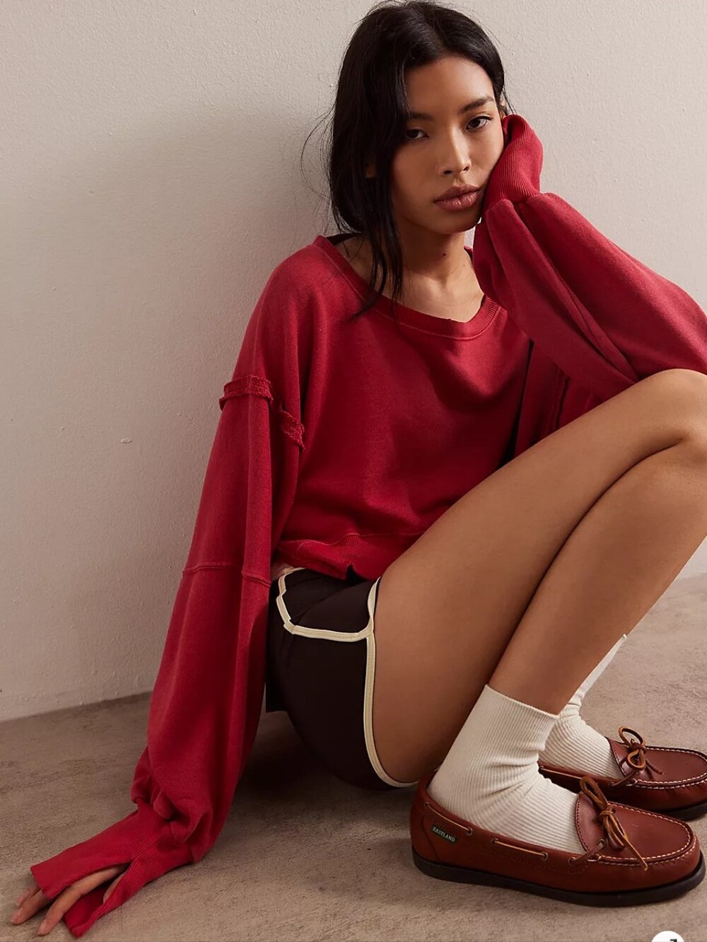 Free People We The Free Red Cropped Camden Sweatshirt | Size Large